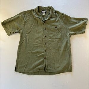 Porcini Men's Short Sleeve Button Down Shirt 100% Silk, Size L, Green